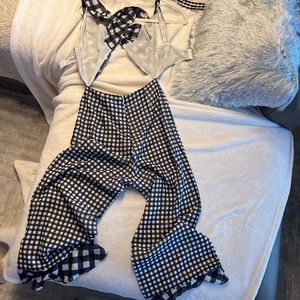 LPA mixed gingham tie front jumpsuit
